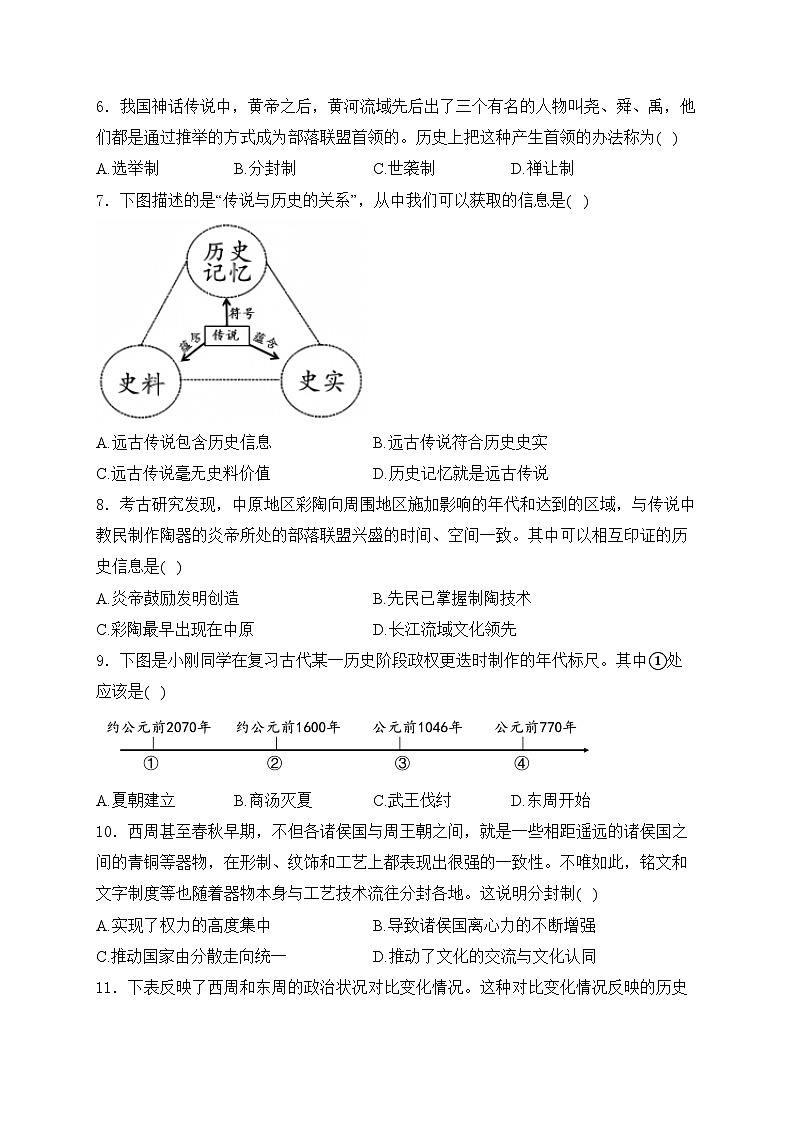 福建省福州第一中学2024-2025学年七年级上学期期中考试历史试卷(含答案)第2页