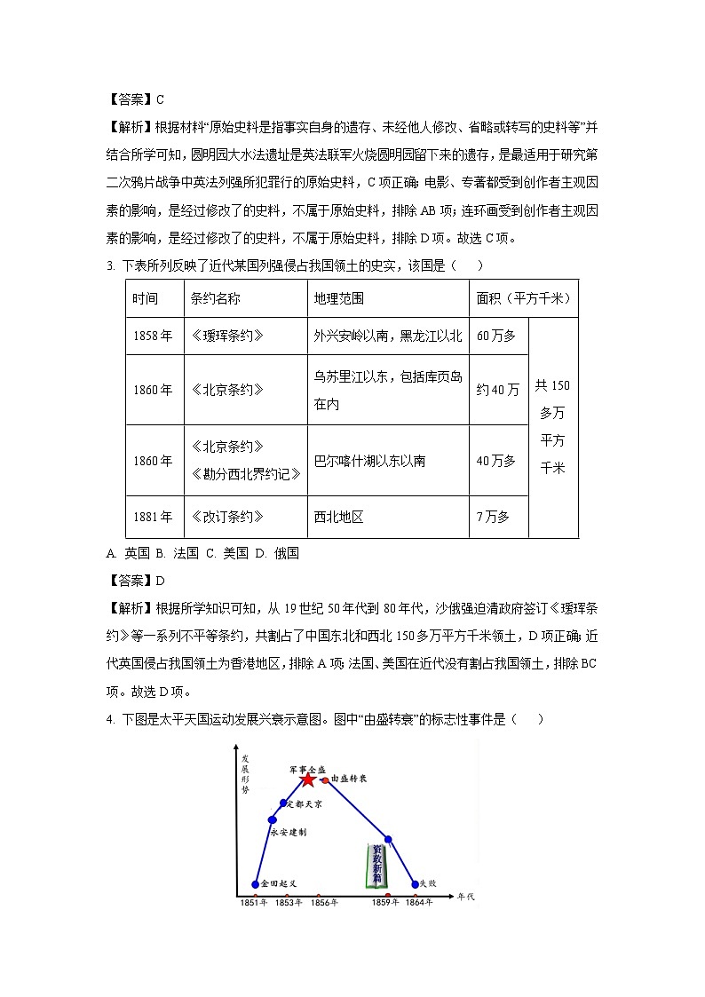2024~2025学年山西省太原市八年级上学期期中历史试卷(解析版)第2页