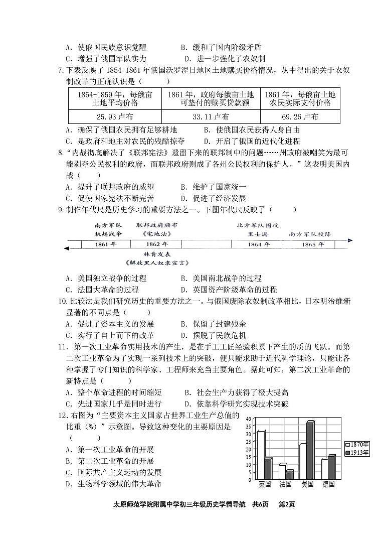 山西省太原师范学院附属中学2023-2024学年九年级上学期12月月考历史试题第2页