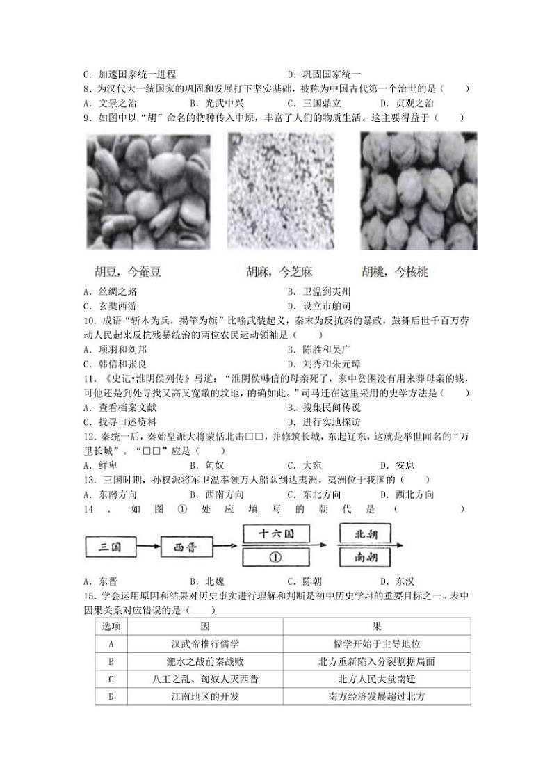 2024～2025学年江苏省苏州市张家港市七年级(上)12月月考历史卷试卷(含答案)第2页