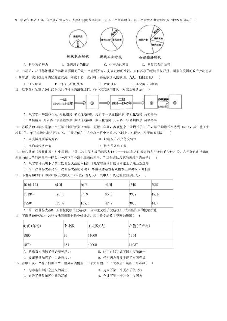2024～2025学年山东省青岛市胶州市三里河实验学校九年级(上)12月月考历史试卷(无答案)第2页