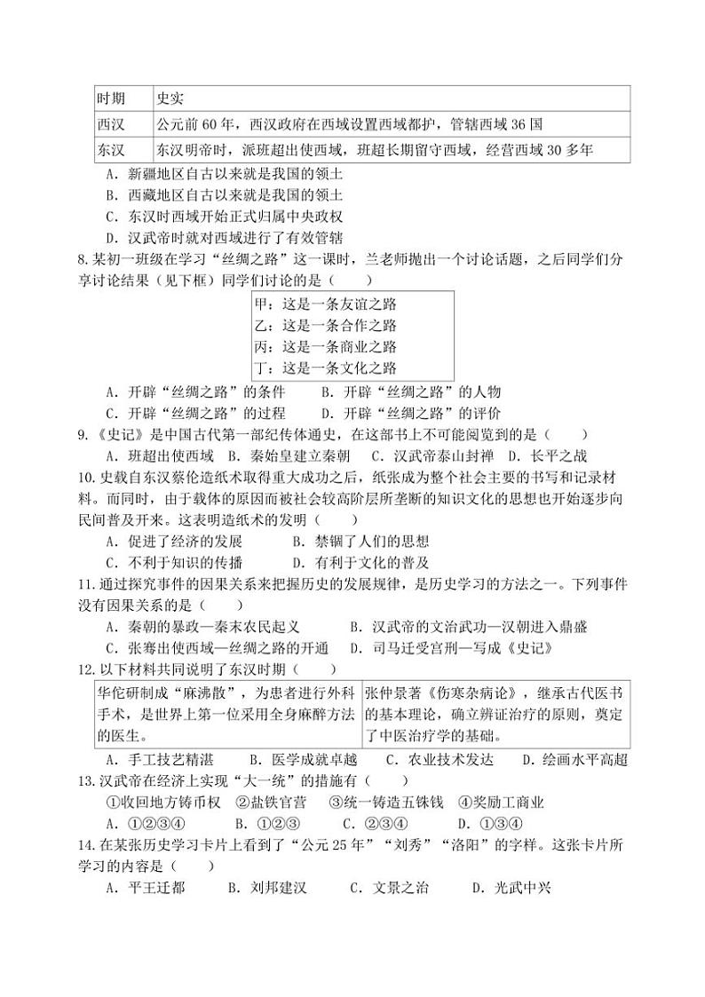 2024～2025学年河南省新乡市原阳县七年级(上)12月月考历史试卷(含答案)第2页