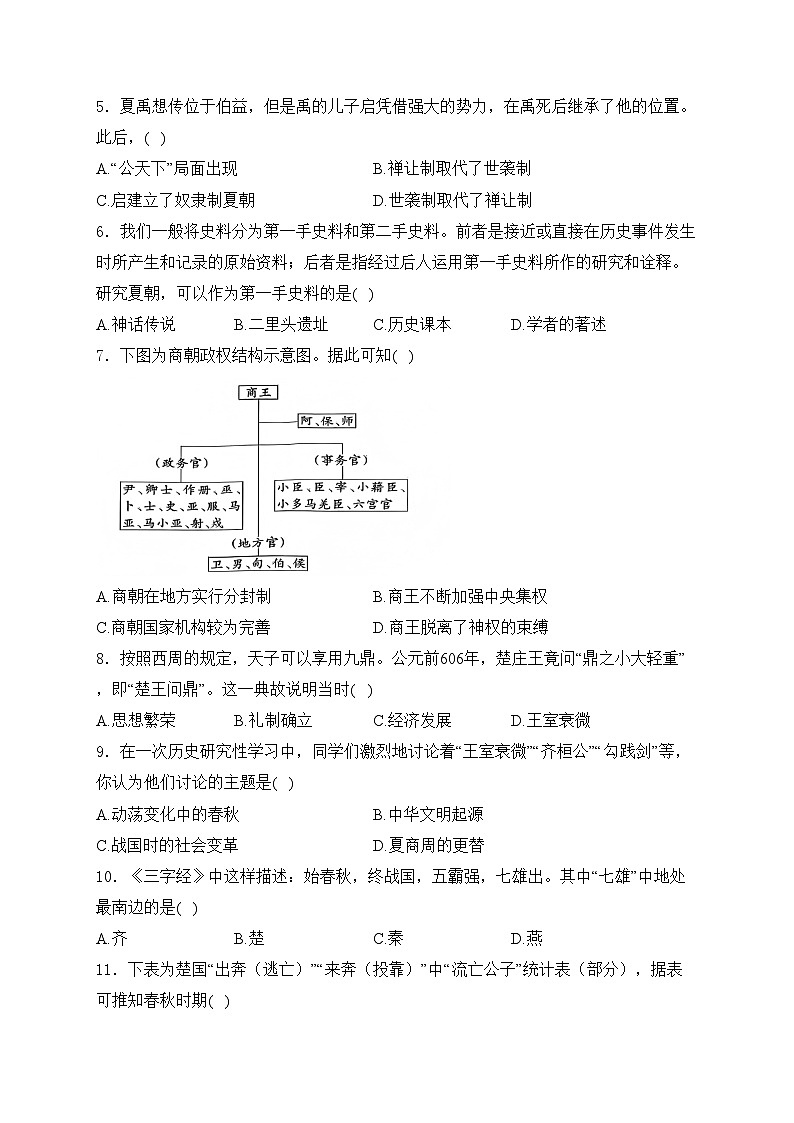 江苏省泰州市泰兴市2024-2025学年七年级上学期期中历史试卷(含答案)第2页
