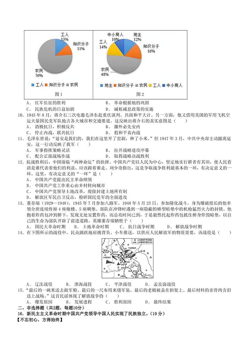 2024～2025学年江苏省南通市启东市长江中学八年级(上)12月月考历史试卷(无答案)第2页