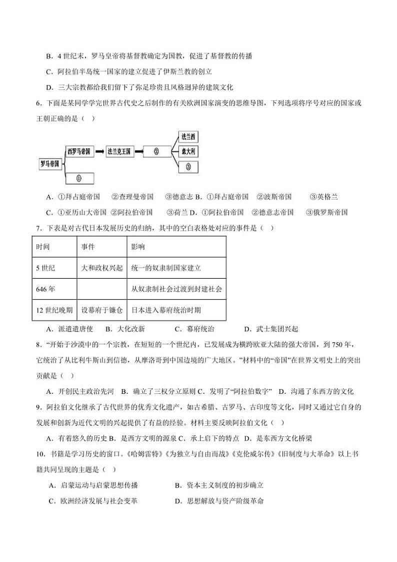 2024～2025学年江苏省盐城市阜宁县多校九年级(上)12月月考历史试卷(含答案)第2页