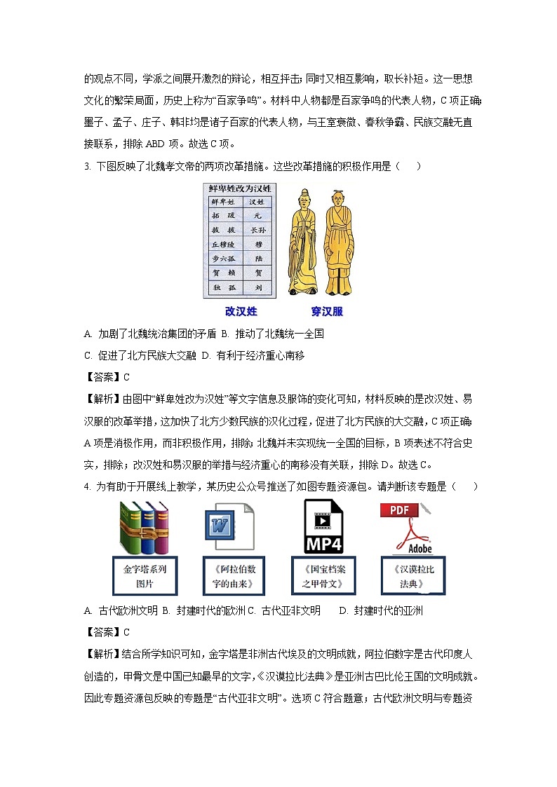 2023~2024学年山东省济南市平阴区九年级(上)期末历史试卷(解析版)第2页