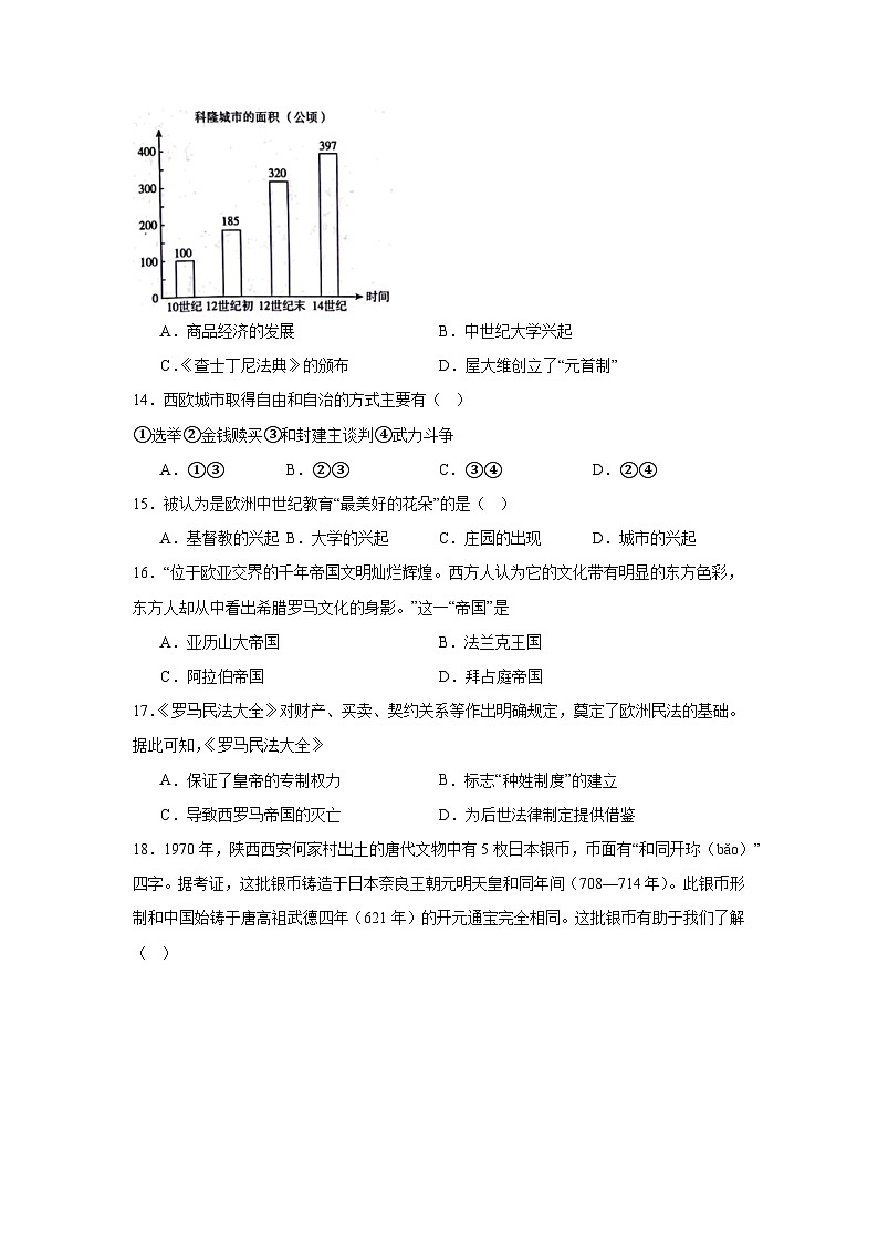 天津市塘沽第一中学2024-2025学年九年级上学期期中历史试题第3页