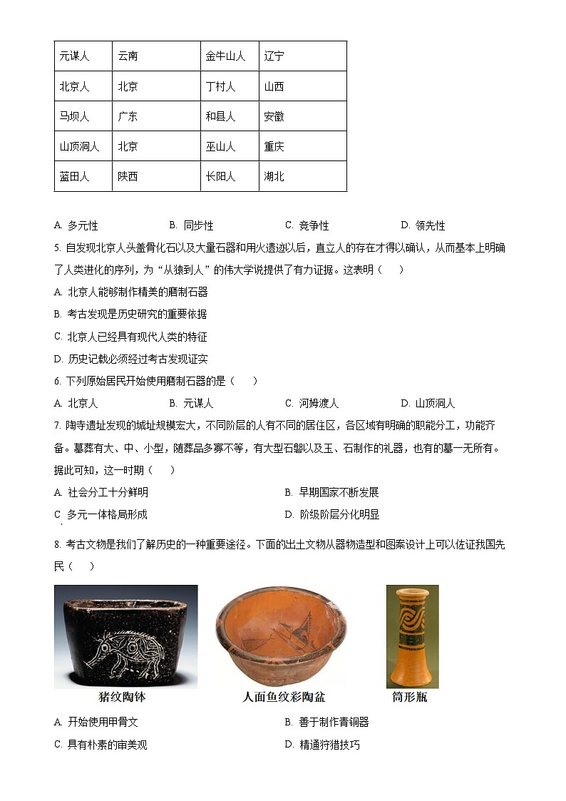 河南省南阳市卧龙区二校2024-2025学年七年级上学期9月月考历史试题（原卷版）-A4第2页