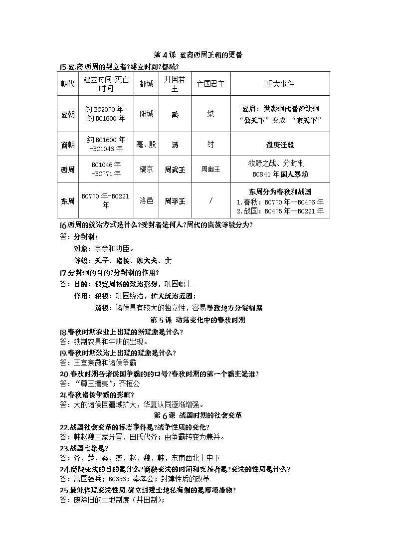 「2024新教材课件」部编版七年级上册历史期末复习资料：快问快答学案第2页