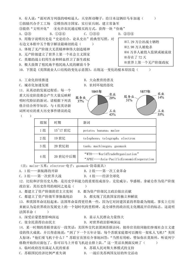 湘阴县文星街道城东学校2024-2025学年上学期12月月考九年级历史第2页