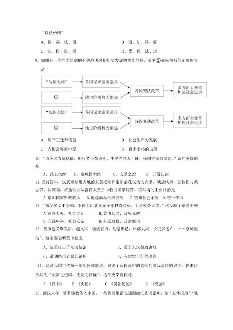 2024～2025学年江苏省盐城市盐都区多校联考(月考)七年级(上)12月月考历史试卷(含答案)第2页