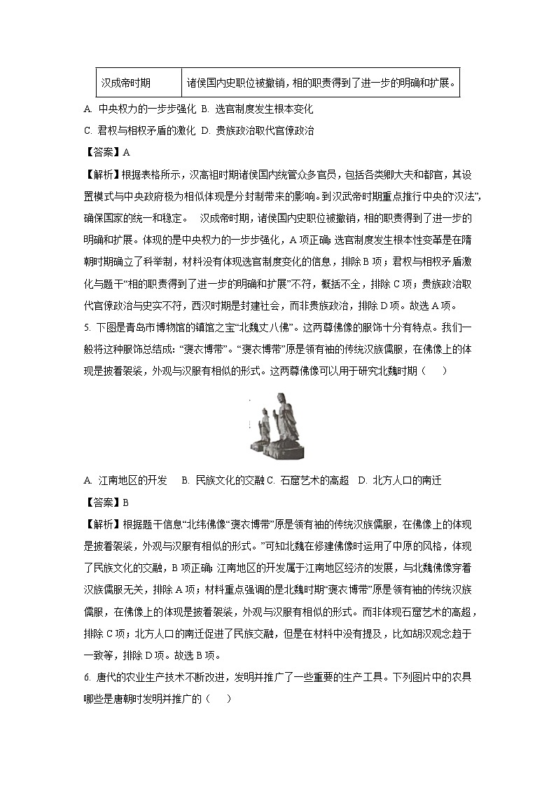 2024年山东省青岛市市北区中考一模历史试卷(解析版)第3页