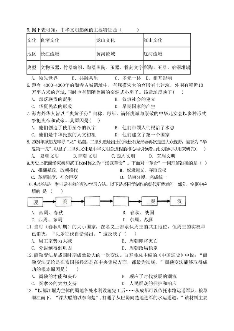 2024～2025学年山东省临沂市兰陵县七年级(上)期中历史试卷(含答案)第2页