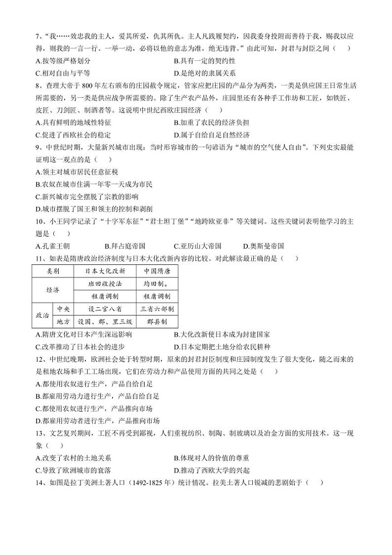 2024～2025学年河南省周口市扶沟县九年级(上)期中历史试卷(含答案)第2页