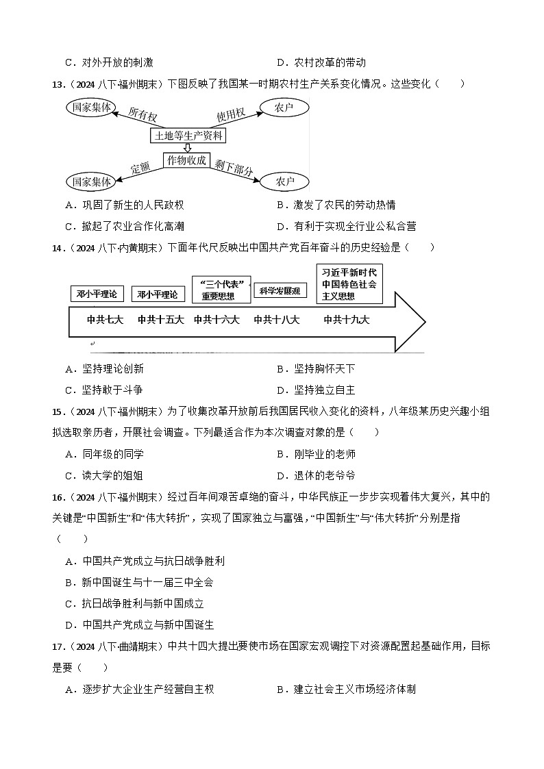2025年中考历史一轮复习之经典好题单元练（十八）——中国特色社会主义道路(学生版)第3页