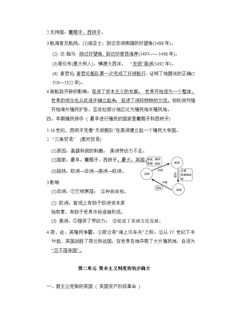 2024-2025学年中考历史复习专题知识梳理：板块二 考点提纲速记-世界近代史第2页