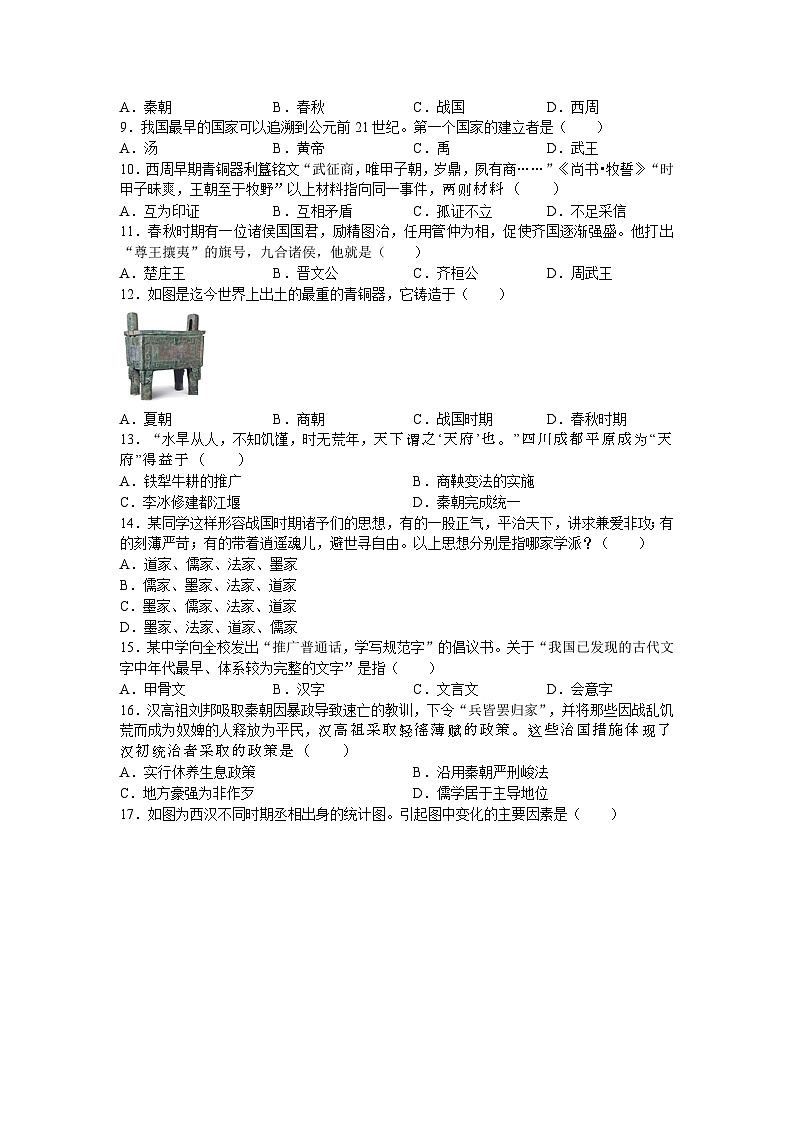 江苏省昆山市陆家中学2024-2025学年七年级上学期期末考试历史卷（含答案）第2页