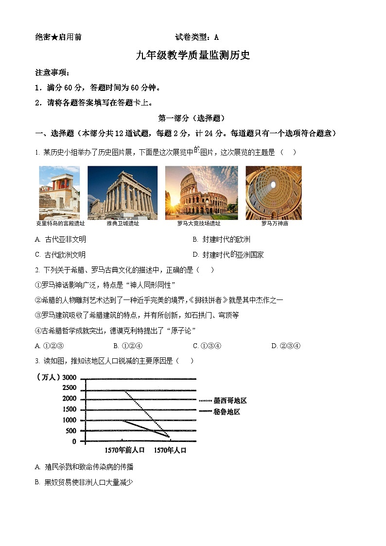 陕西省西安市城六区2024-2025学年九年级11月月考历史试题（含答案）第1页