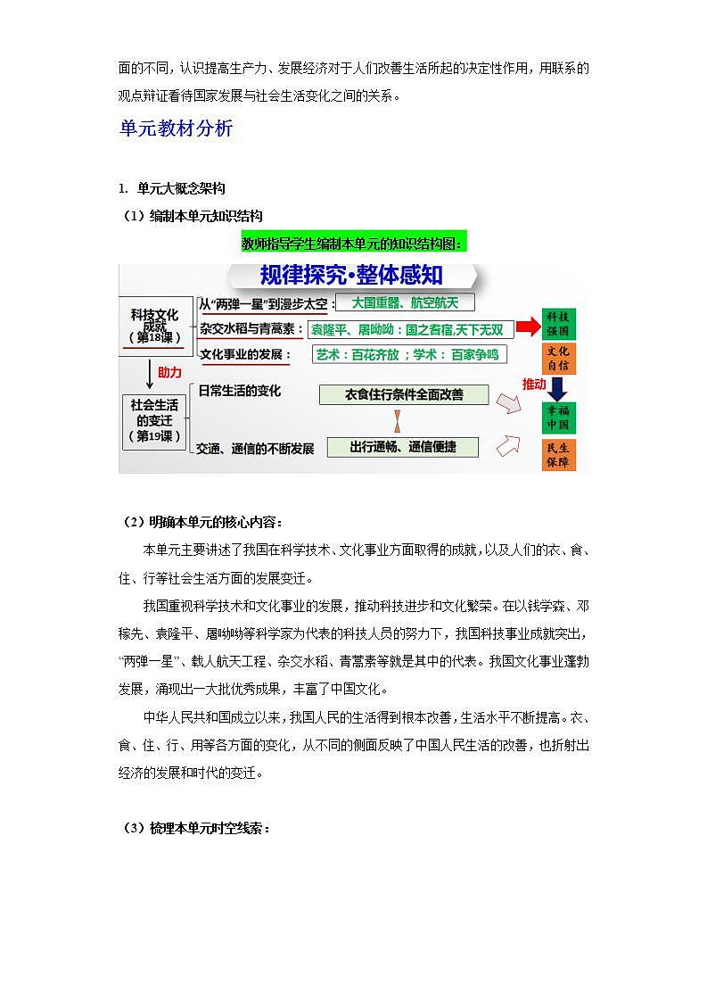 人教统编版历史八年级下册第六单元 《科技文化与社会生活》（大单元教学设计）第3页