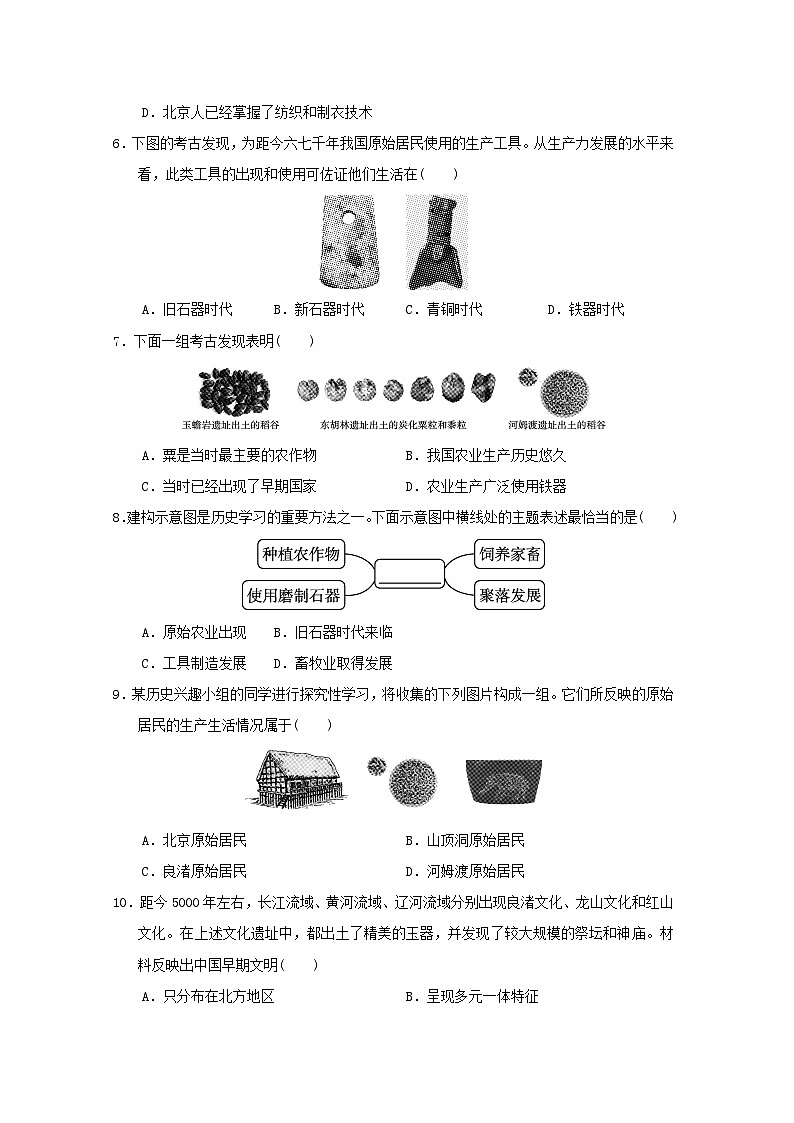 福建省2024七年级历史上册第一单元史前时期原始社会与中华文明的起源学情评估试卷（附答案人教版）第2页