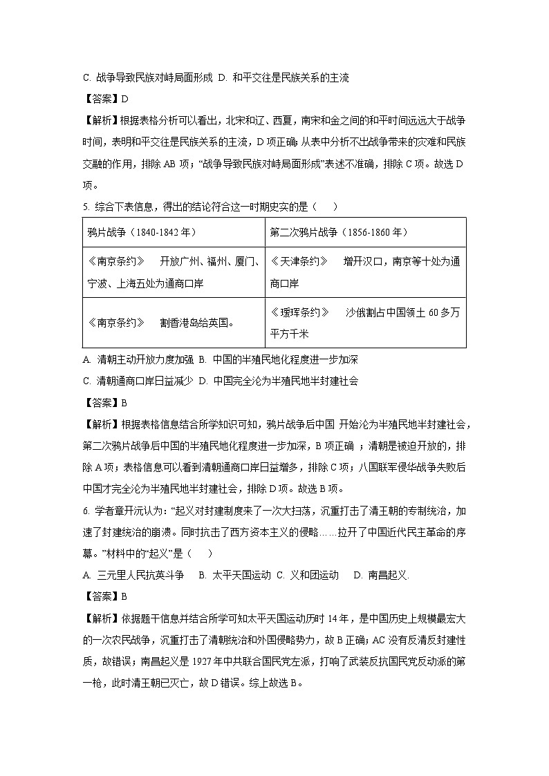 2024年山东省济宁市微山县中考一模历史试卷（解析版）第3页