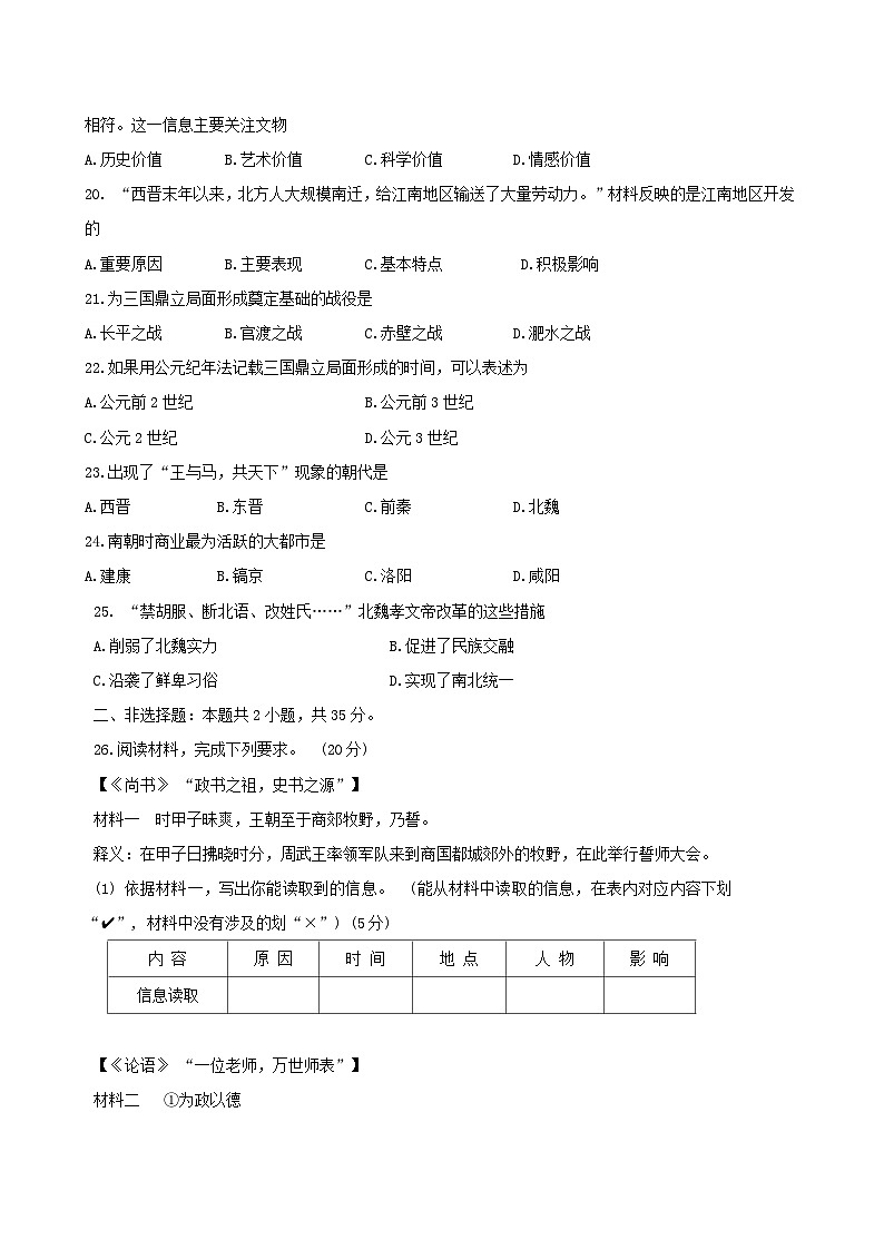 吉林省长春市经开区2024-2025学年部编版七年级上学期期末考试历史试题（含答案）第3页