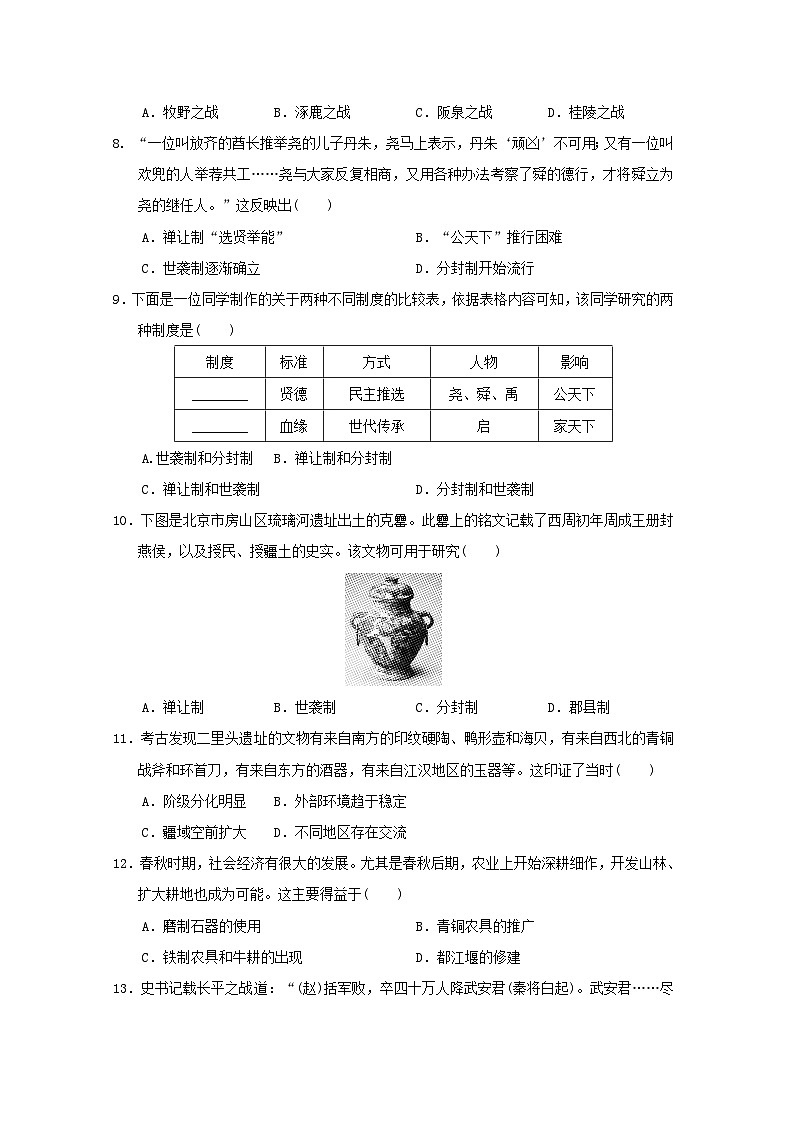 海南省2024七年级历史上册第一二单元学情评估试卷（附答案人教版）第2页