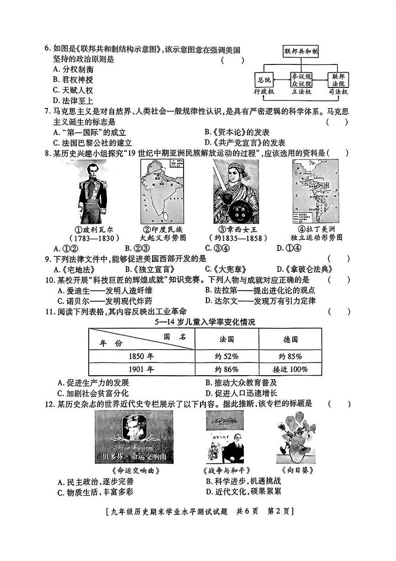 陕西省西安市西咸新区部分学校2024-2025学年九年级上学期期末考试历史试题第2页