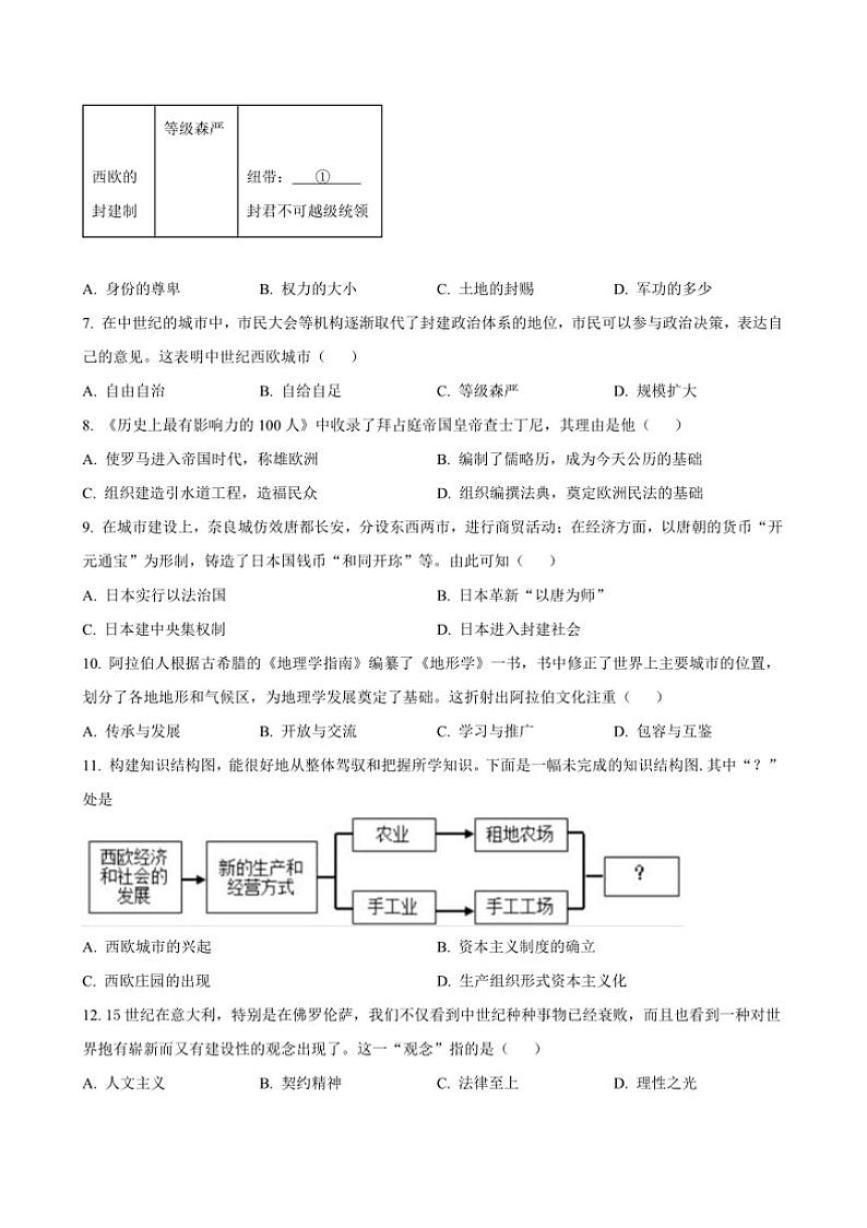 2024～2025学年河南省开封市金明中学九年级上期中历史试卷(含答案)第2页