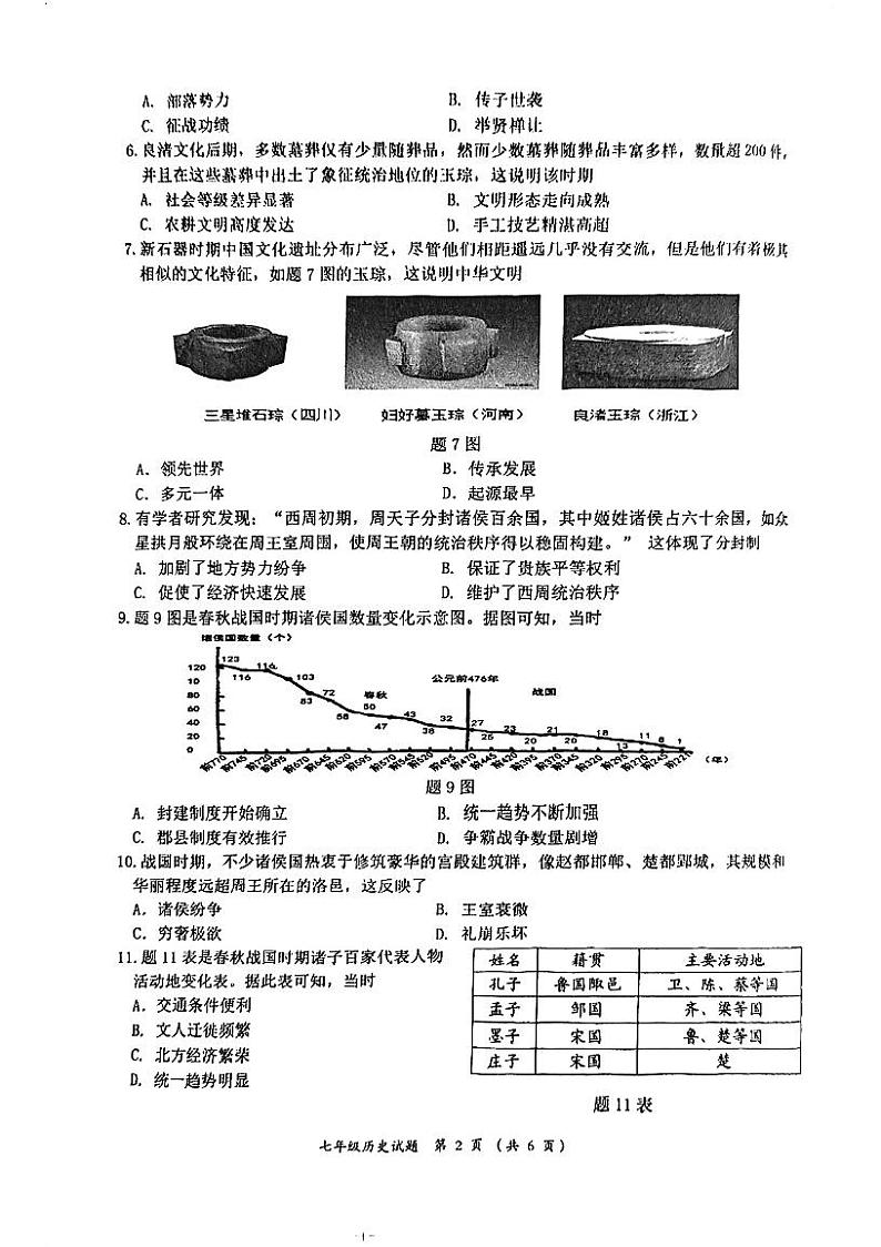 广东省江门市蓬江区2024-2025学年七年级上学期期末调研考试历史试题第2页