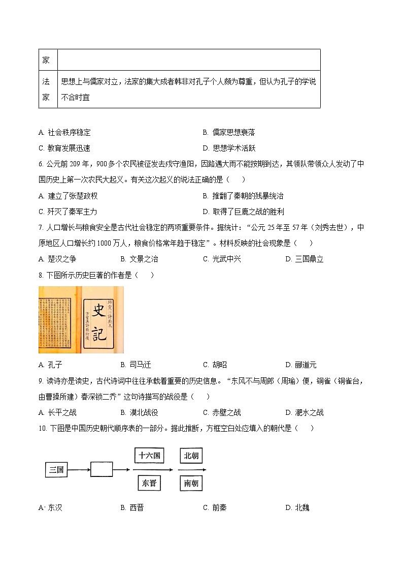 河北省廊坊市2024-2025学年七年级上学期期末综合评估历史试题（含答案）第2页