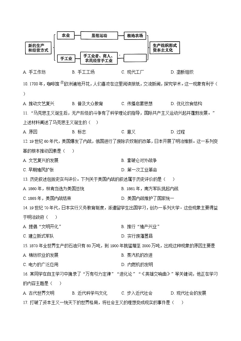 吉林省长春市长春净月高新技术产业开发区2024-2025学年九年级上学期期末历史试题（含答案）第2页
