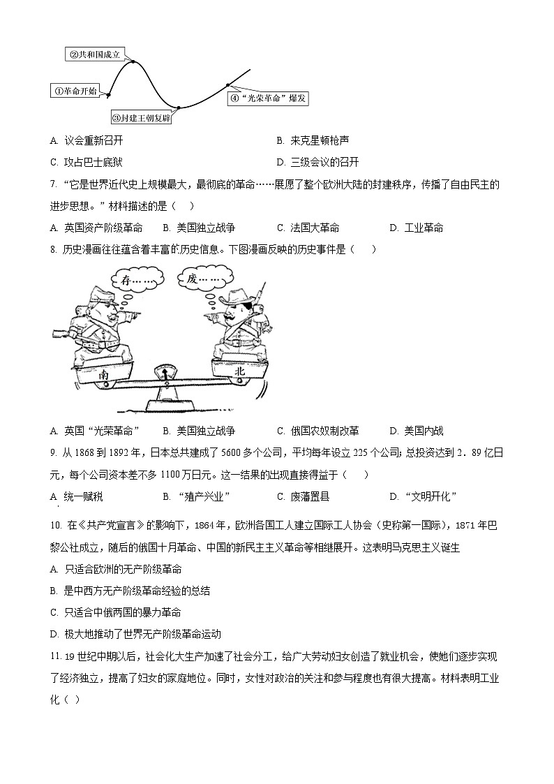 山东省菏泽市东明县2023-2024学年九年级上学期期末历史试题（原卷版）第2页