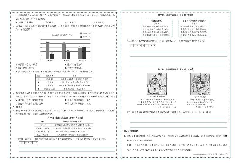 山西省太原市晋源区部分学校2024-2025学年上学期期末测试八年级历史试题第2页