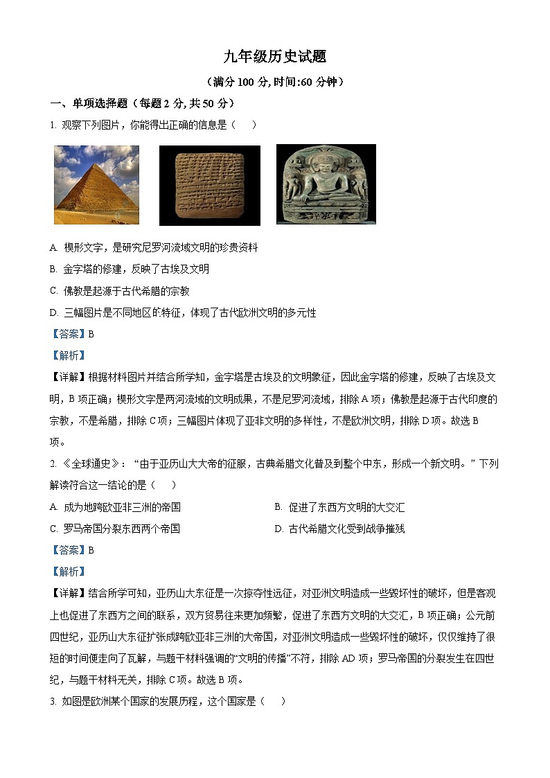 山东省聊城市莘县2023-2024学年九年级上学期期末历史试题（解析版）第1页