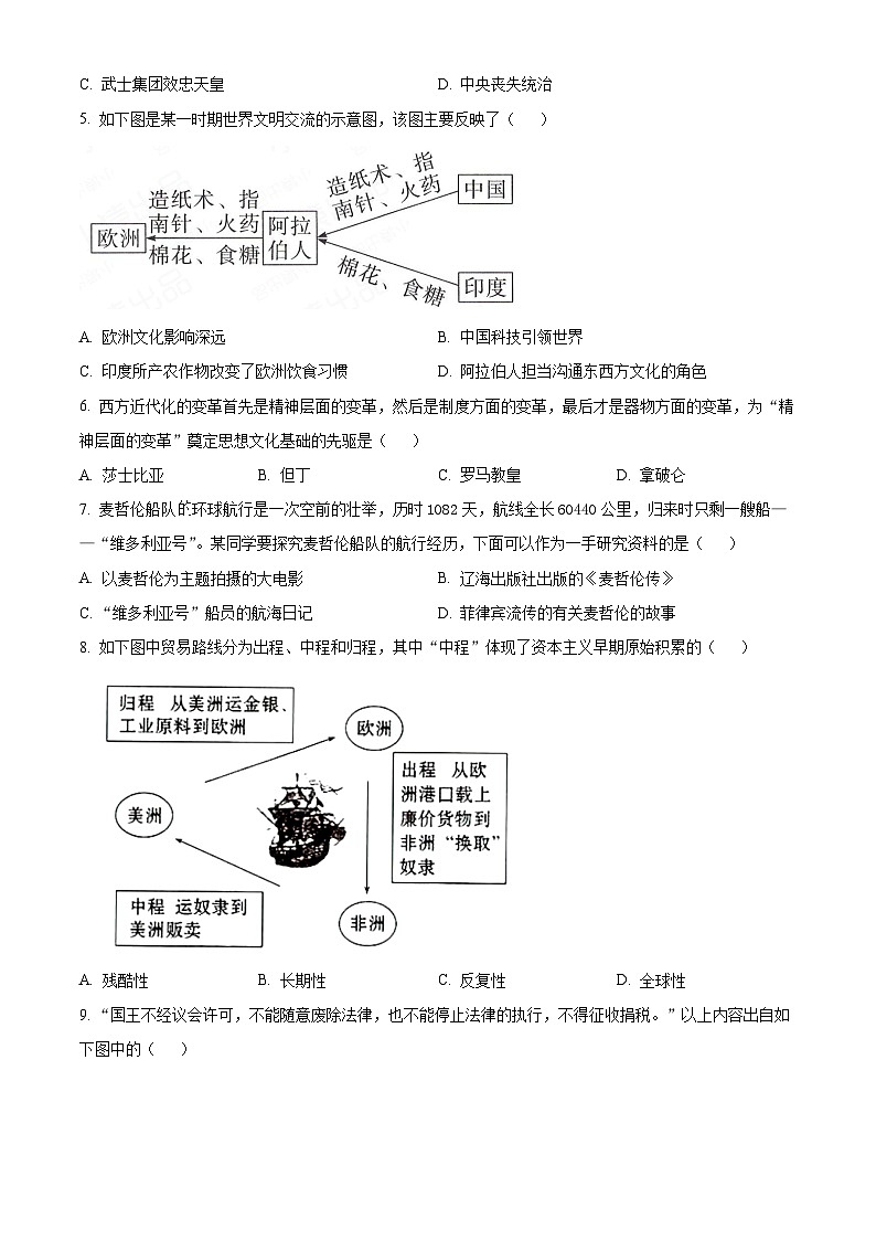 山东省临沂市兰山区2023-2024学年部编版九年级上学期期末历史试卷（原卷版）第2页