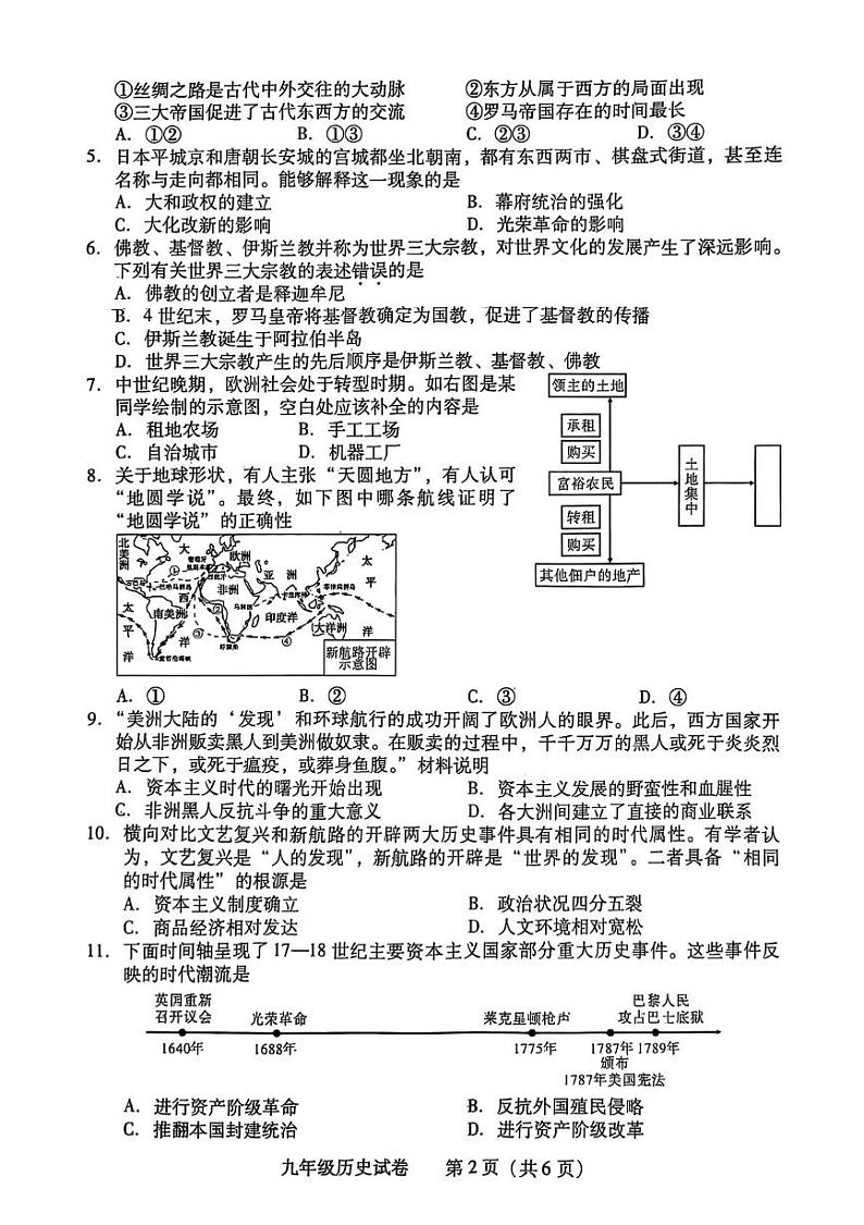 湖南省衡阳市蒸湘区2024-2025学年九年级上学期1月期末历史试题第2页