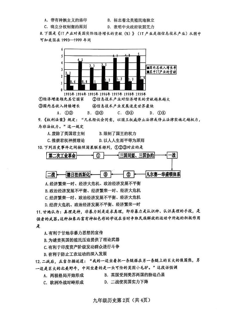 湖北省襄阳市枣阳市2024-2025学年九年级上学期1月期末道德与法治•历史试题第2页
