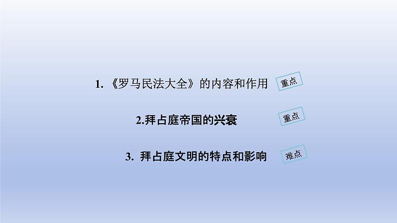 2024九年级历史上册第三单元封建时代的欧洲第10课拜占庭帝国和查士丁尼法典课件（人教版）第3页