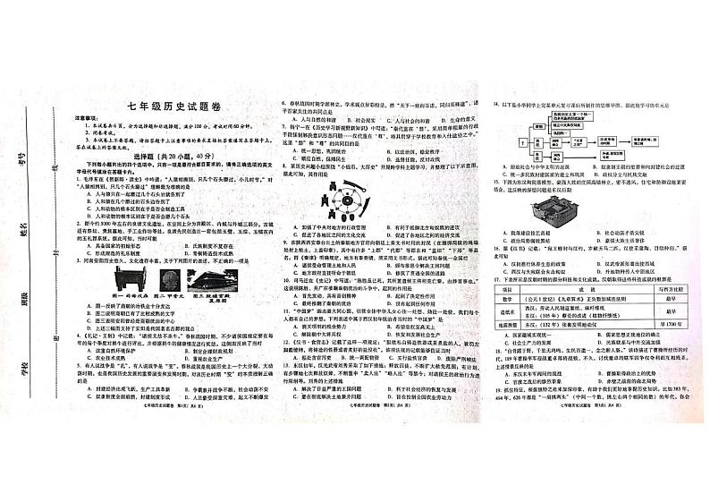 河南省三门峡市2024-2025学年七年级上学期1月期末历史试题第1页