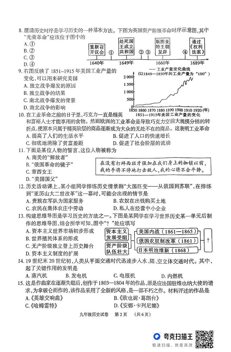湖南省岳阳市临湘市2024-2025学年九年级上学期期末考试历史试题第2页