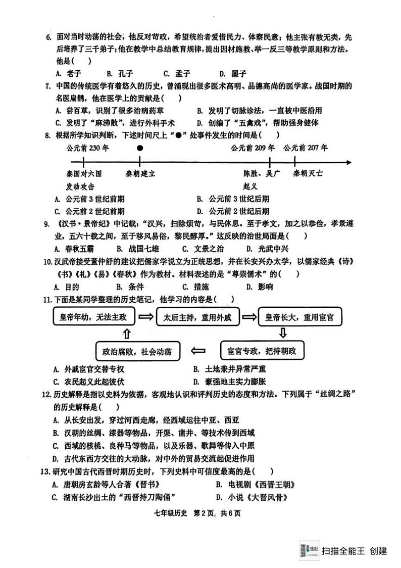 2024～2025学年辽宁省大连市瓦房店市部编版七年级上历史期末考试卷(含答案)第2页