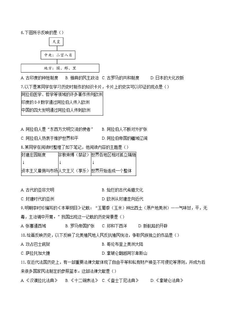 北京市九年级2024-2025学年上学期期末模拟考试历史试题（解析版）第2页
