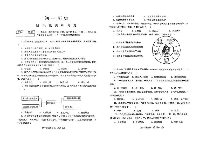 山东省烟台市芝罘区2024-2025学年第一学期期末测试初一年级历史第1页