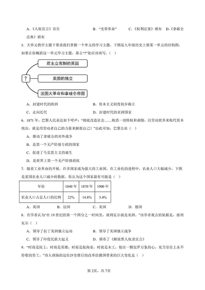 【历史】山西省2024-2025学年度九年级期末联考试卷第2页