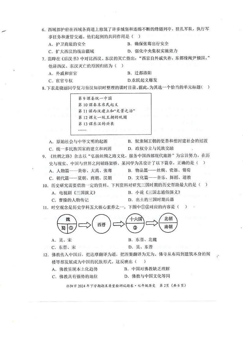 湖南省永州市祁阳市2024-2025学年七年级上学期期末质量检测历史试卷第2页