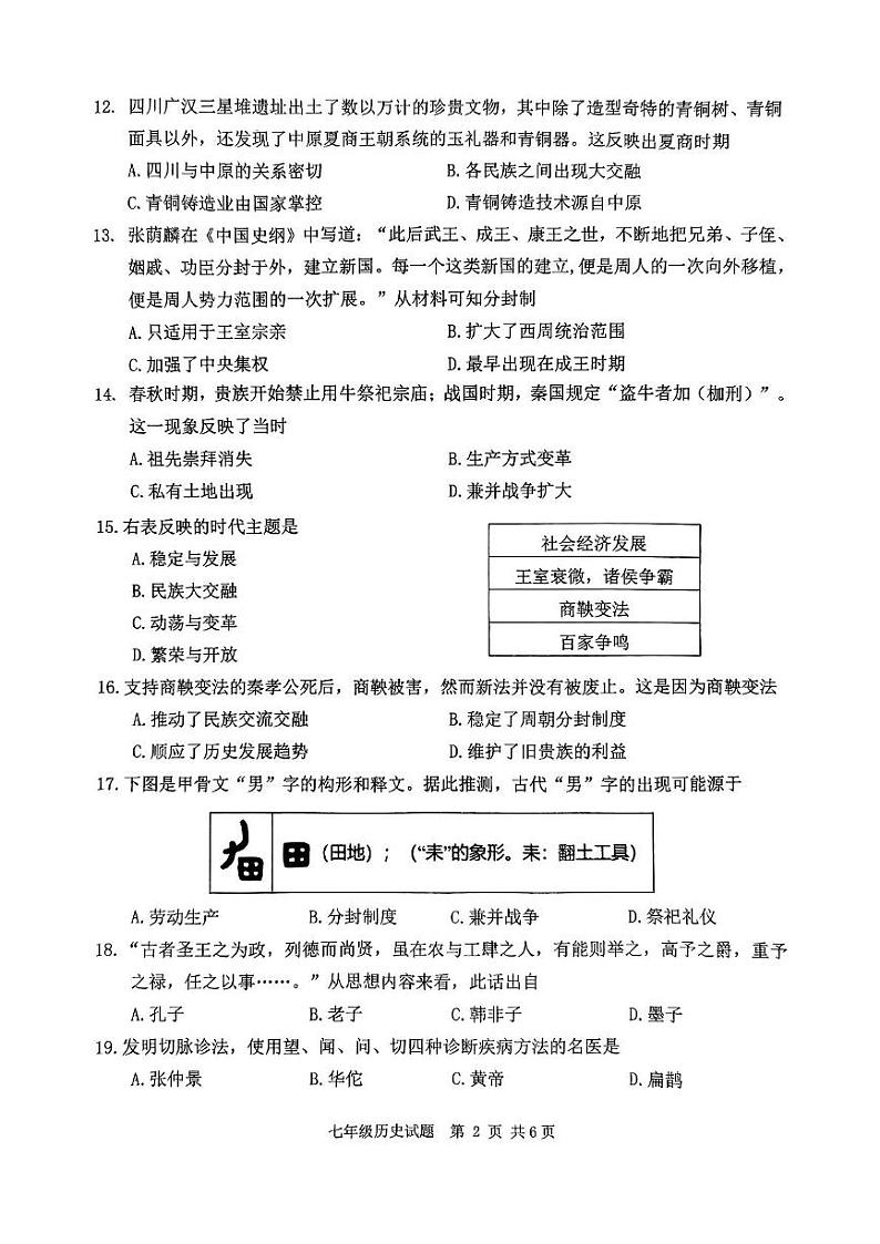 江苏省徐州市2024-2025学年部编版七年级历史上学期期末抽测试题第2页