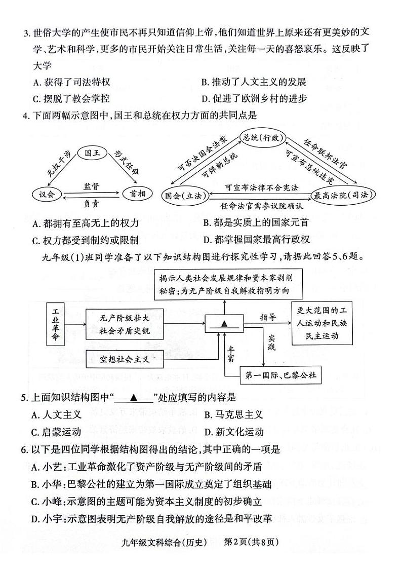 九年级文科综合历史第2页