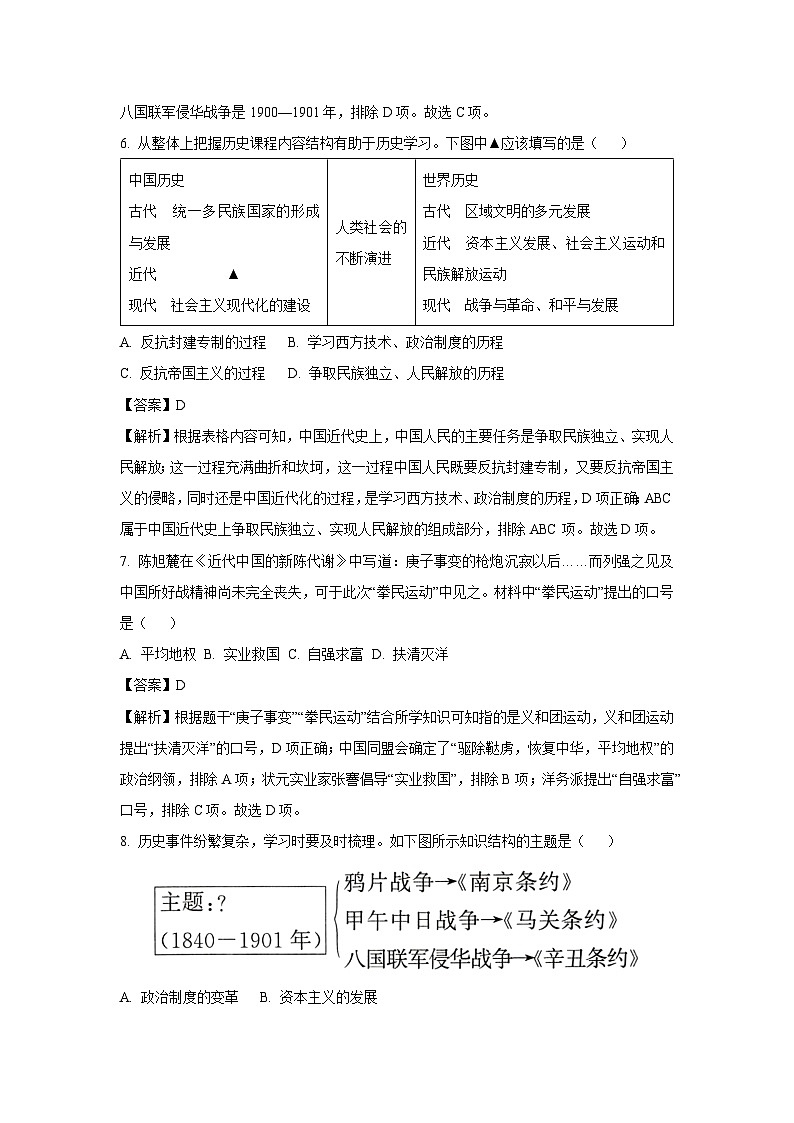 2023~2024学年山东省德州市庆云县八年级上学期期末历史试卷（解析版）第3页