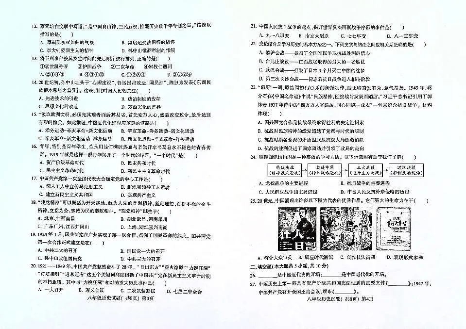 山东省聊城市莘县2023-2024学年度第一学期期末检测八年级历史试卷及答案 山东省聊城市莘县2023-2024学年度第一学期期末检测八年级历史试卷第2页